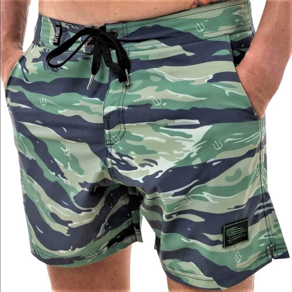 Tiger Stripe Camo Board Shorts, 4-Way Stretch Swimwear - Sunga Life