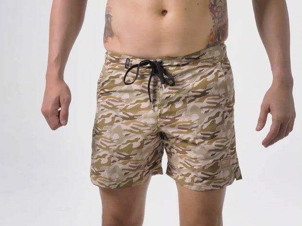 Naked Warrior Desert Camo 4-Way Stretch Board Shorts | Sunga Life