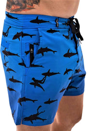 Shark & Diver Blue 4-Way Stretch Board Shorts | Sunga Life