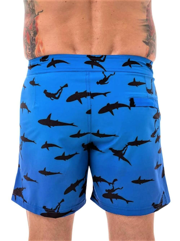 Shark & Diver Blue 4-Way Stretch Board Shorts | Sunga Life