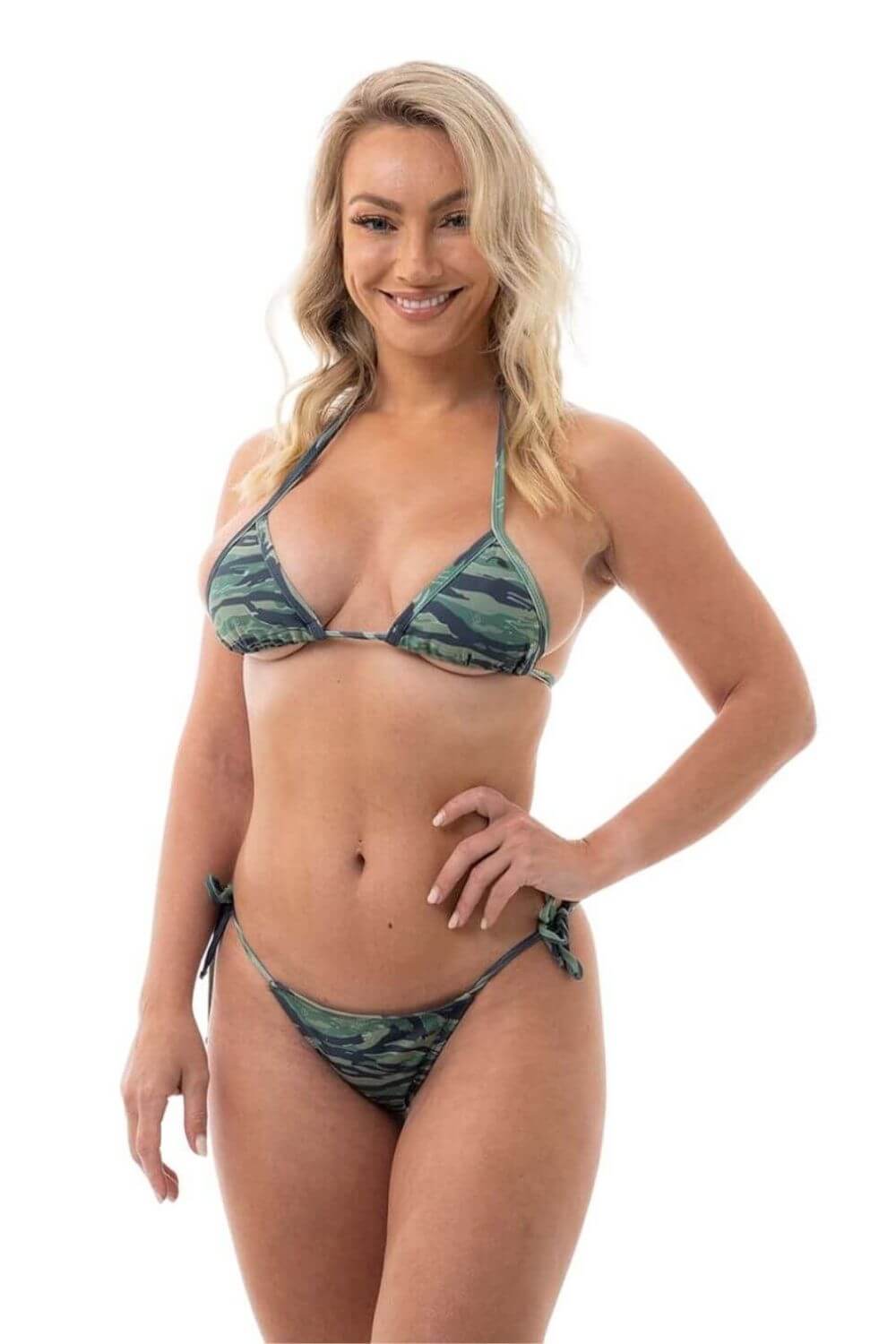 Bikini Camouflage Verde 2 Pezzi Per Donna, Triangolo Con Lacci, Costume Da Bagno Spiaggia E Piscina, Taglie S-XXL